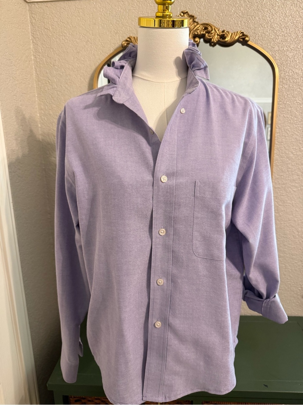 Women’s Ruffle Collar Lavender Button-Up Shirt